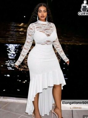 White Lace High-Low Evening Dress